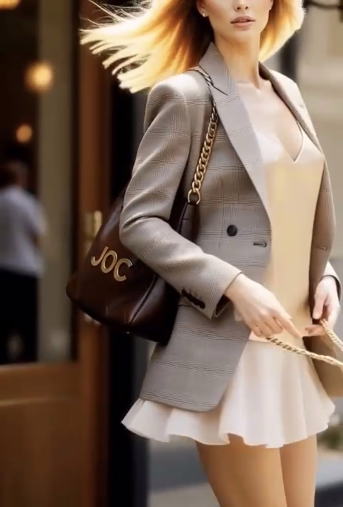 JOC Leather Drawstring Bag in motion